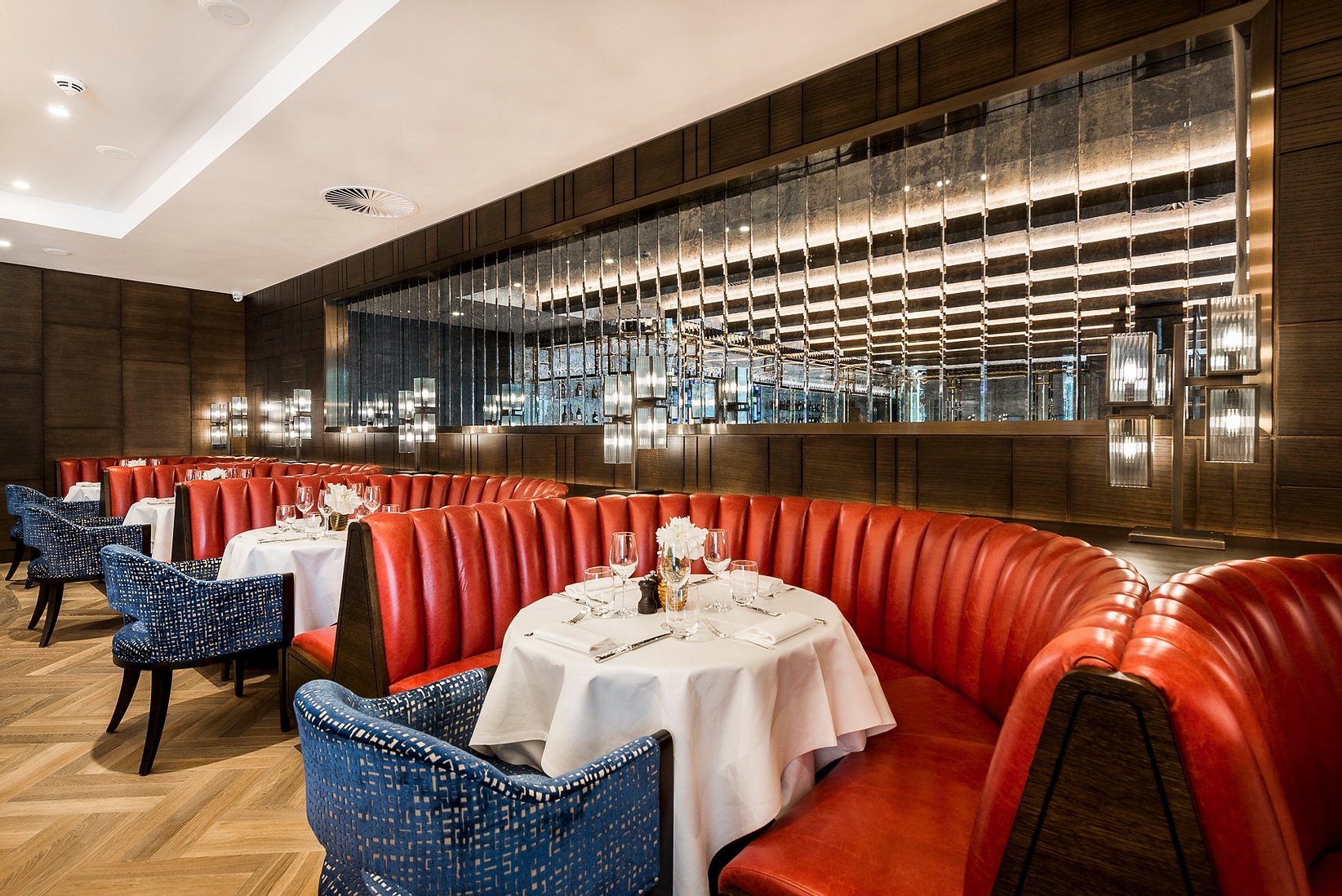 Dining booths at brasserie in Devonshire Club London