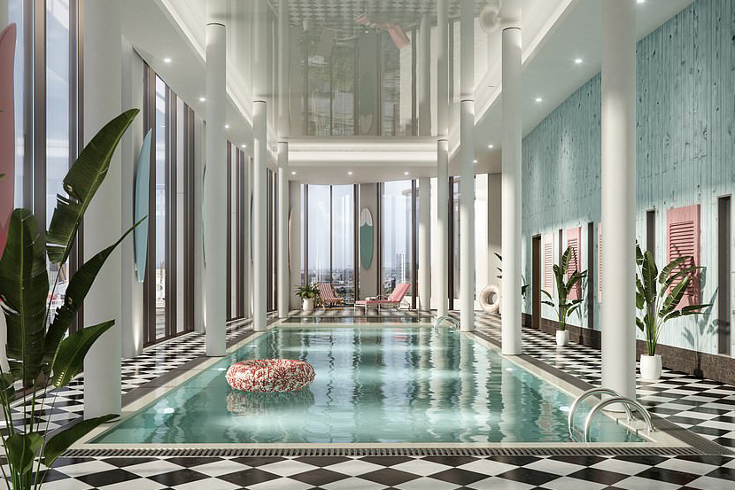 View showing design of swimming pool in luxury housing tower