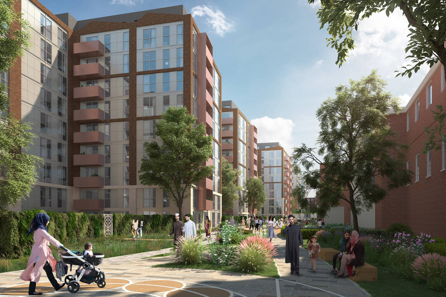 Render of new residential buildings in mixed development Luton