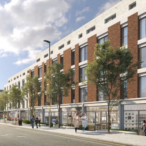 Street scape of new development in Luton